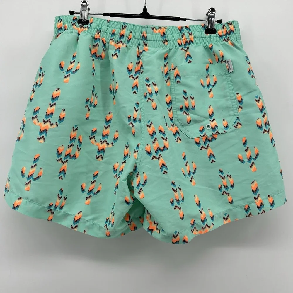 Chubbies Swim Trunks Mens L Cactus Print Teal Lined Beach Shorts Desert Made USA